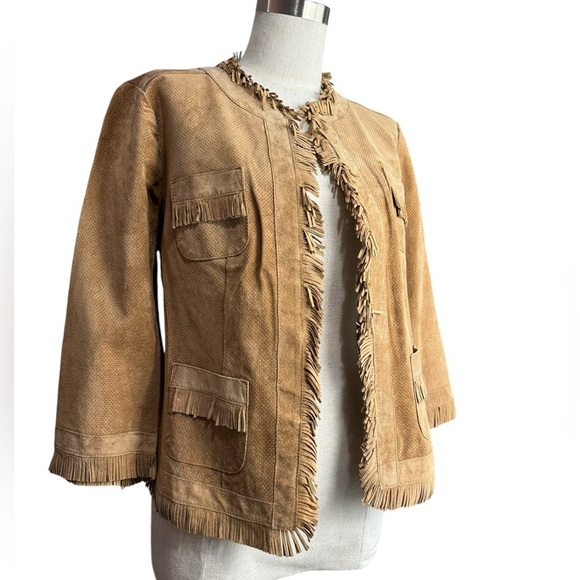 Chicos Lexi Fringe Suede Leather Jacket Saddle Tan NWT Size small - Picture 7 of 8